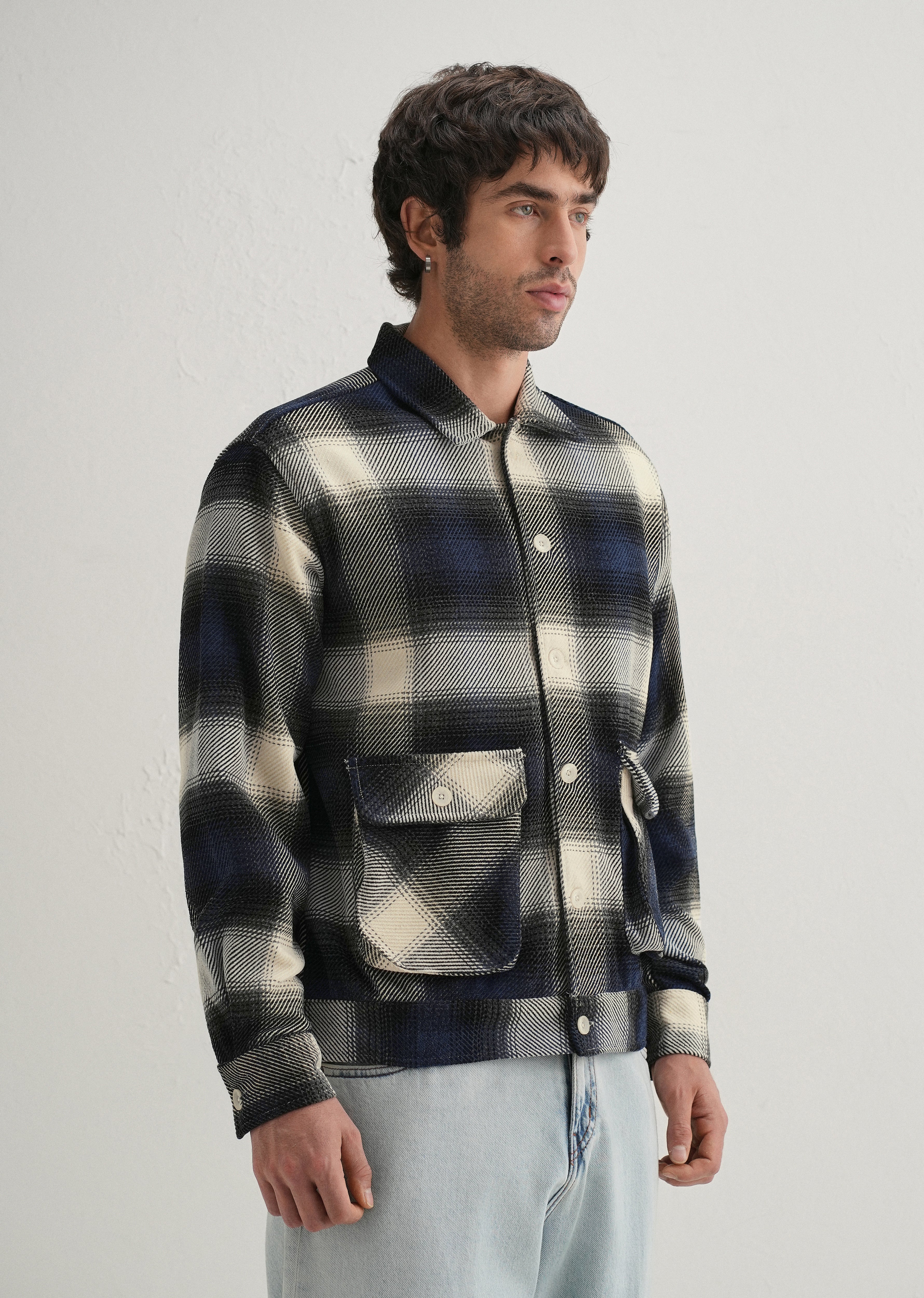 Black Brushed Check Utility Shacket