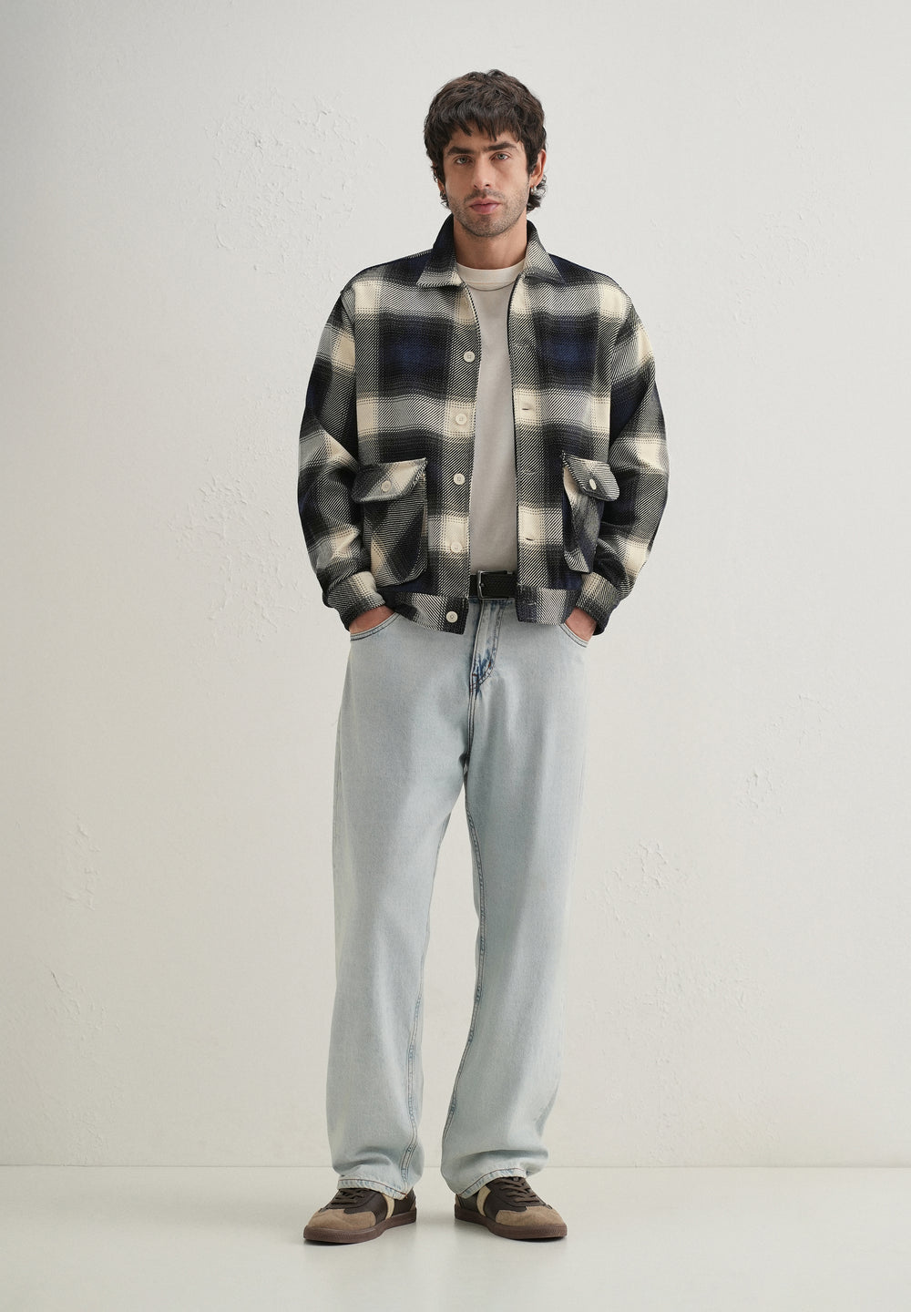 Black Brushed Check Utility Shacket