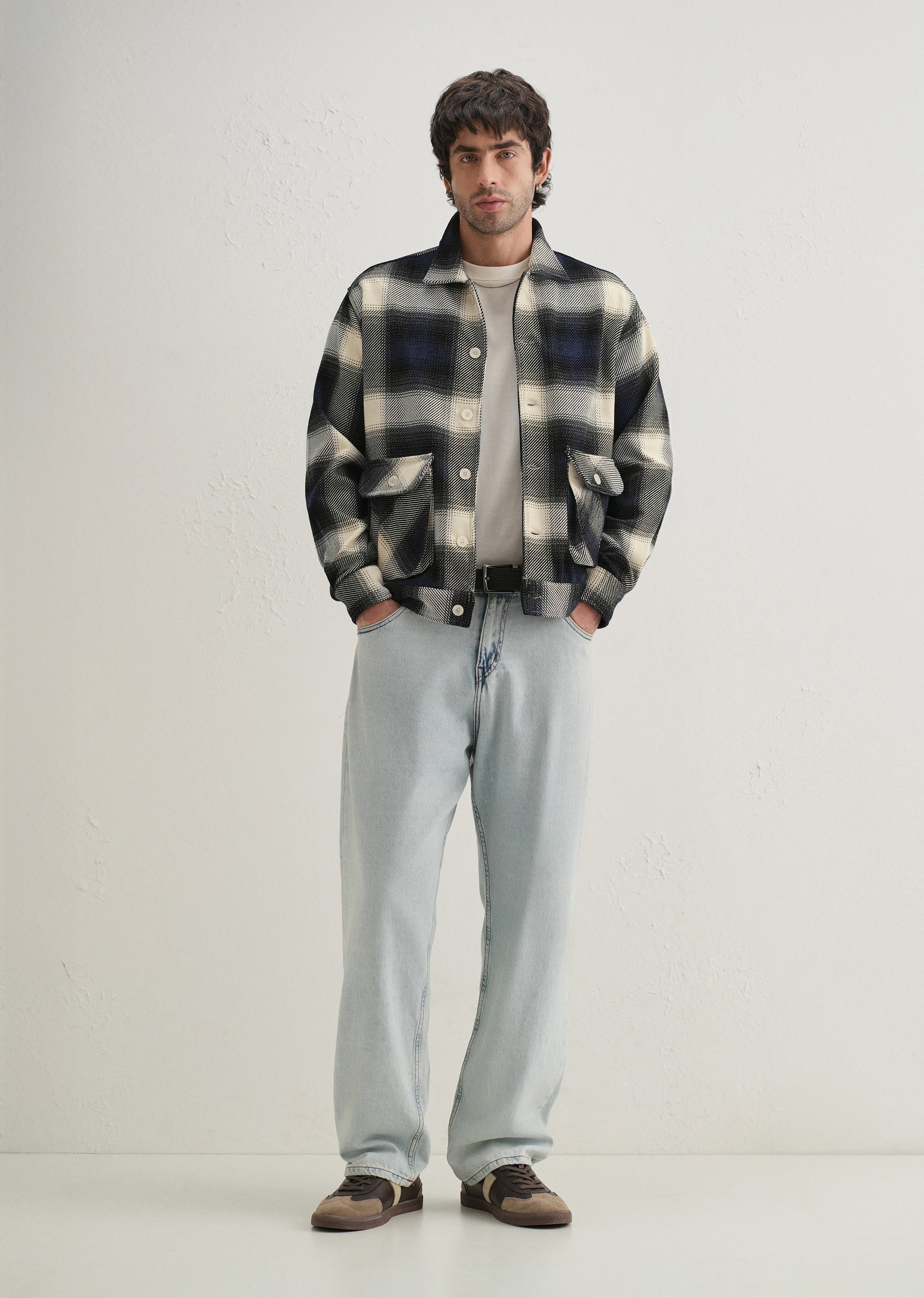 Black Brushed Check Utility Shacket
