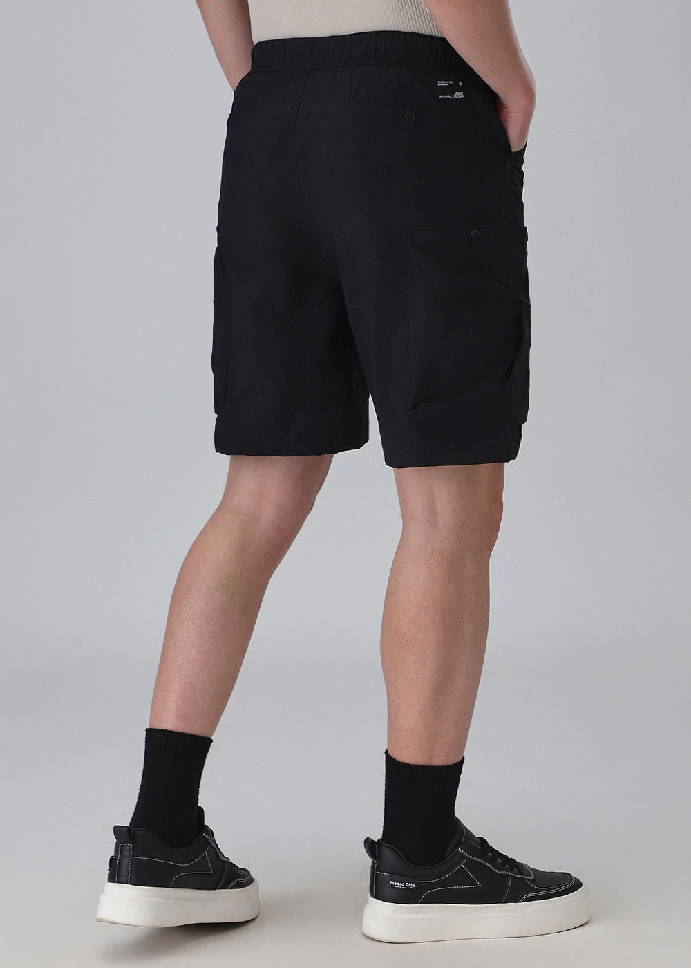 Black Buckle Belt Cargo Shorts