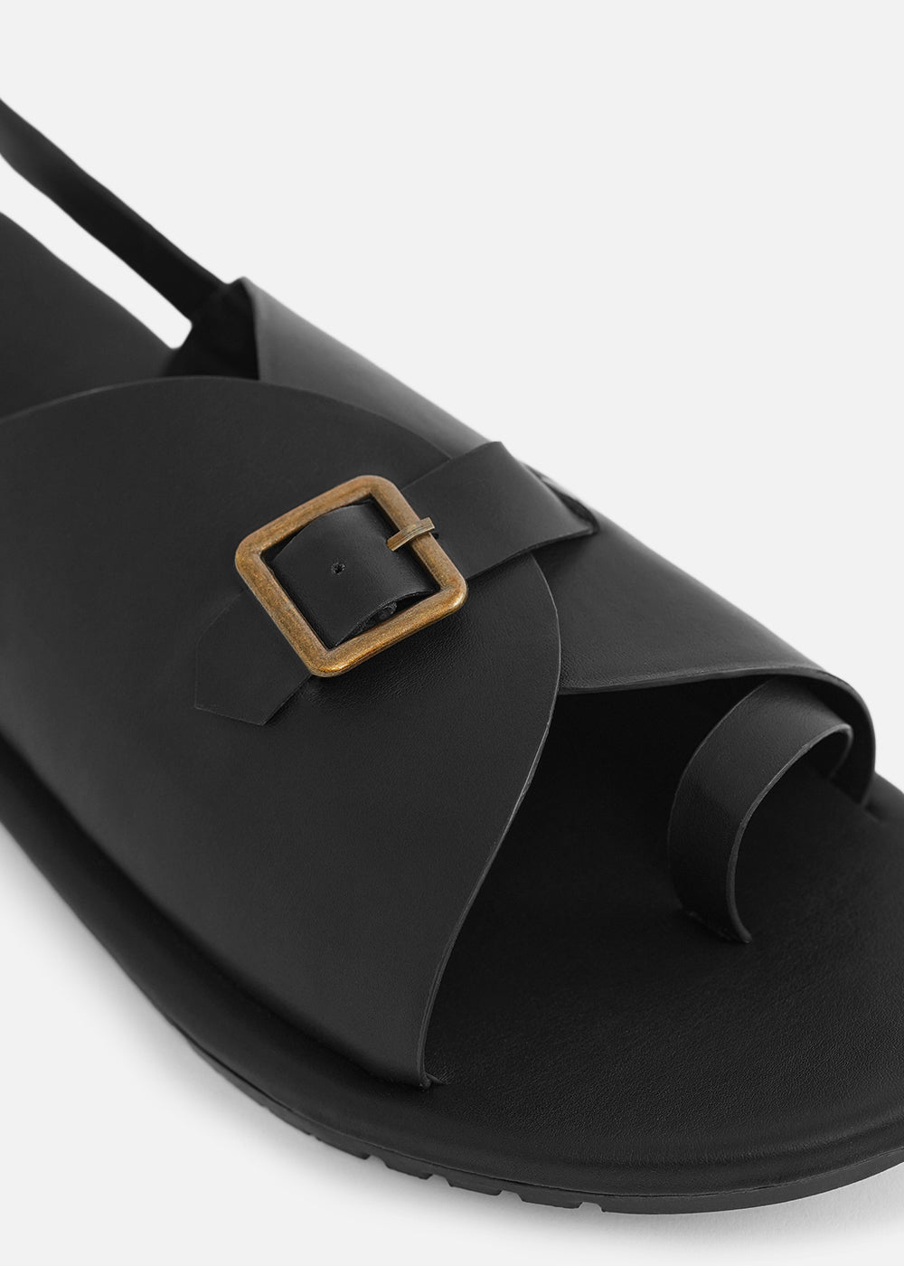 Black Buckle Detail Cross Strap Sandals