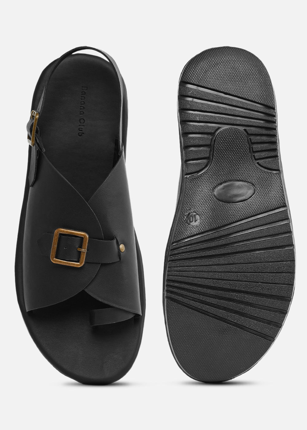 Black Buckle Detail Cross Strap Sandals