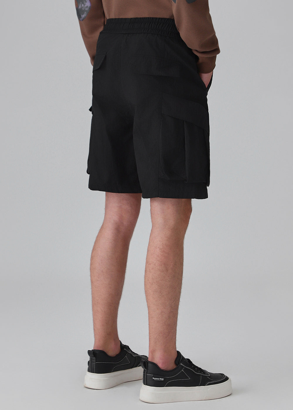 Black Buckled Cargo Shorts