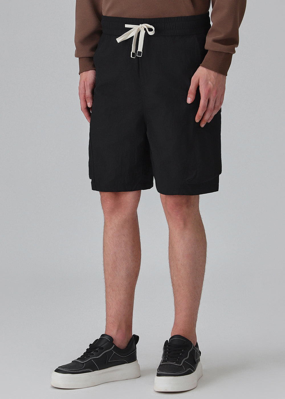 Black Buckled Cargo Shorts