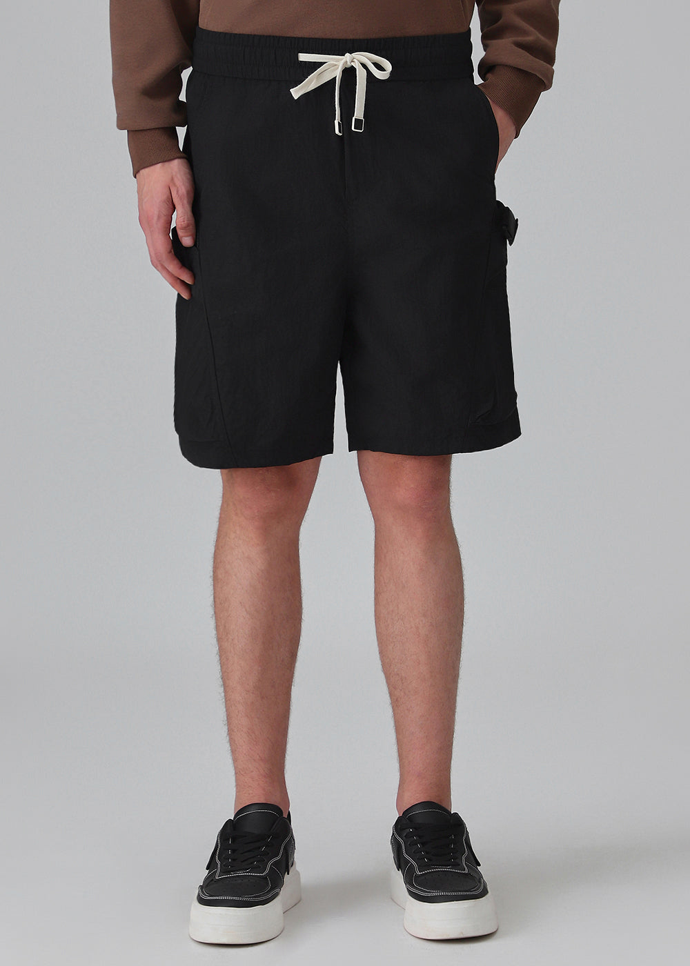 Black Buckled Cargo Shorts