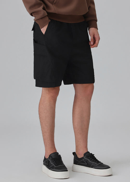 Black Buckled Cargo Shorts