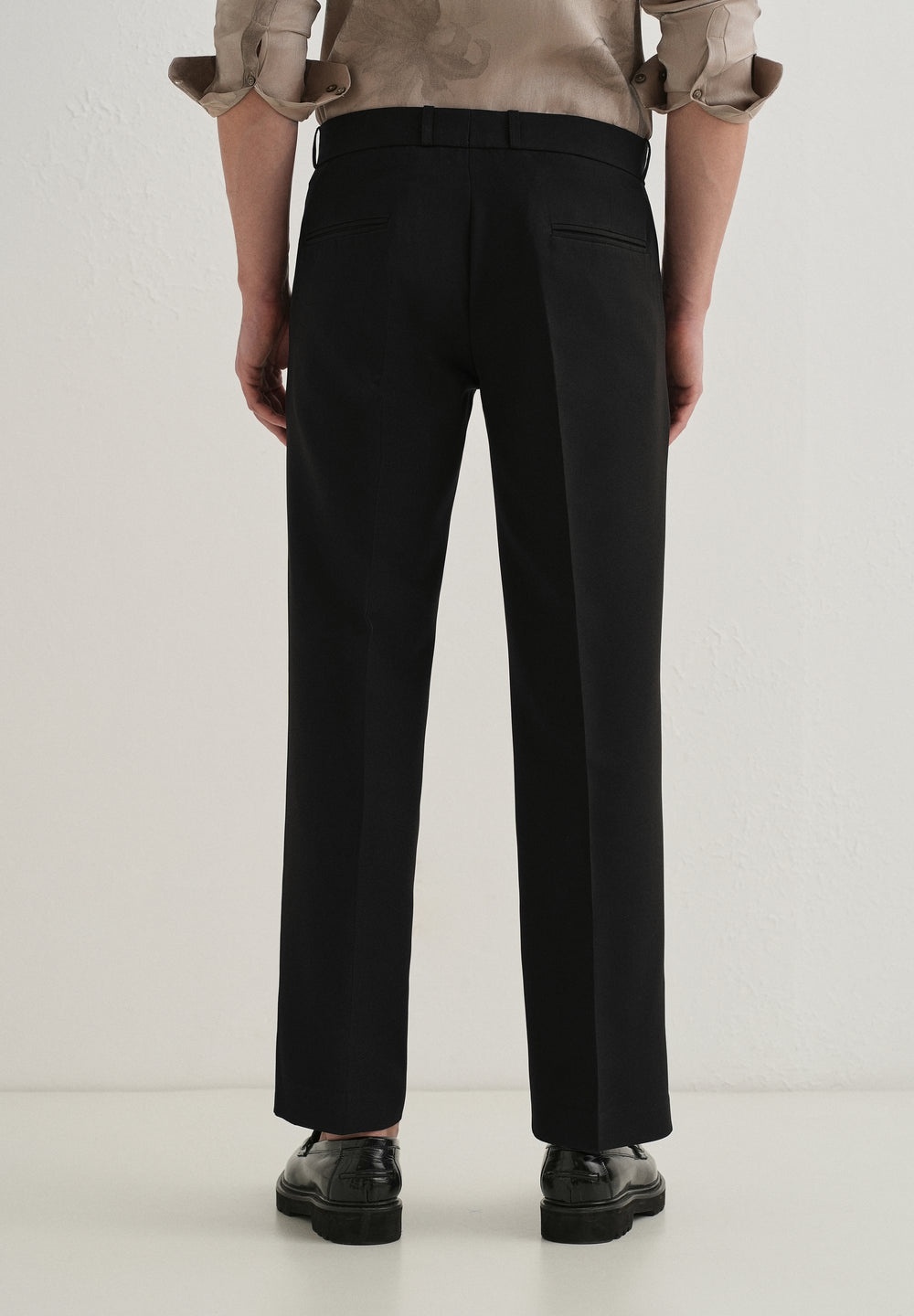 Black Button-Tab Pleat Trouser