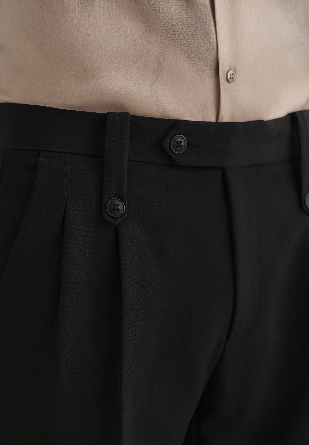 Black Button-Tab Pleat Trouser