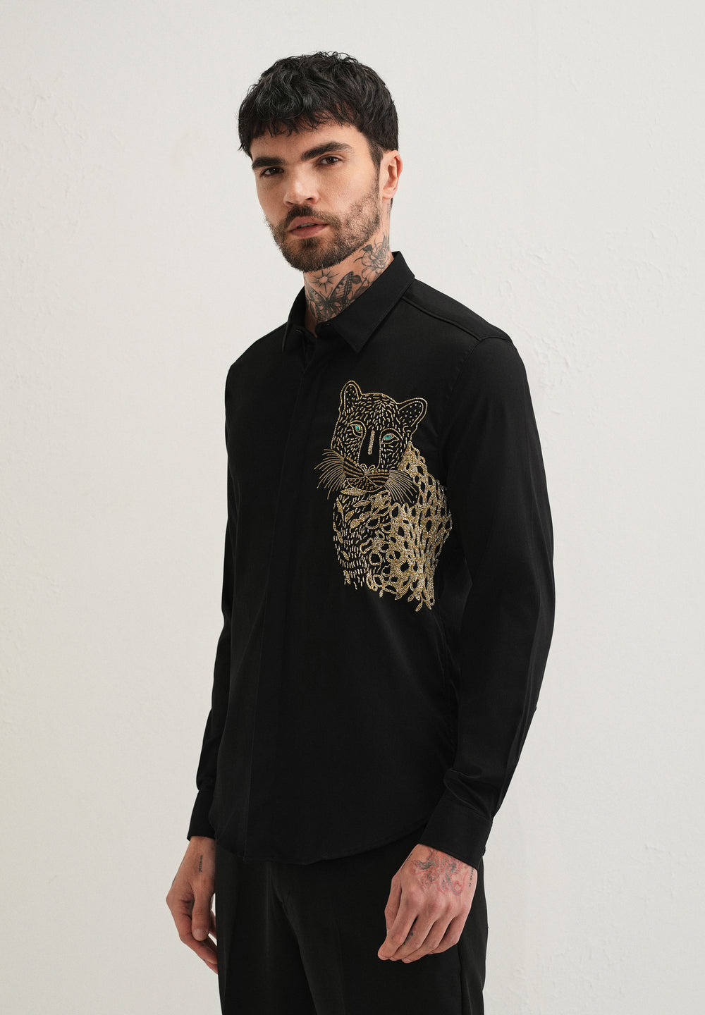 Black Cheetah Embellished Handwork Designer Shirt