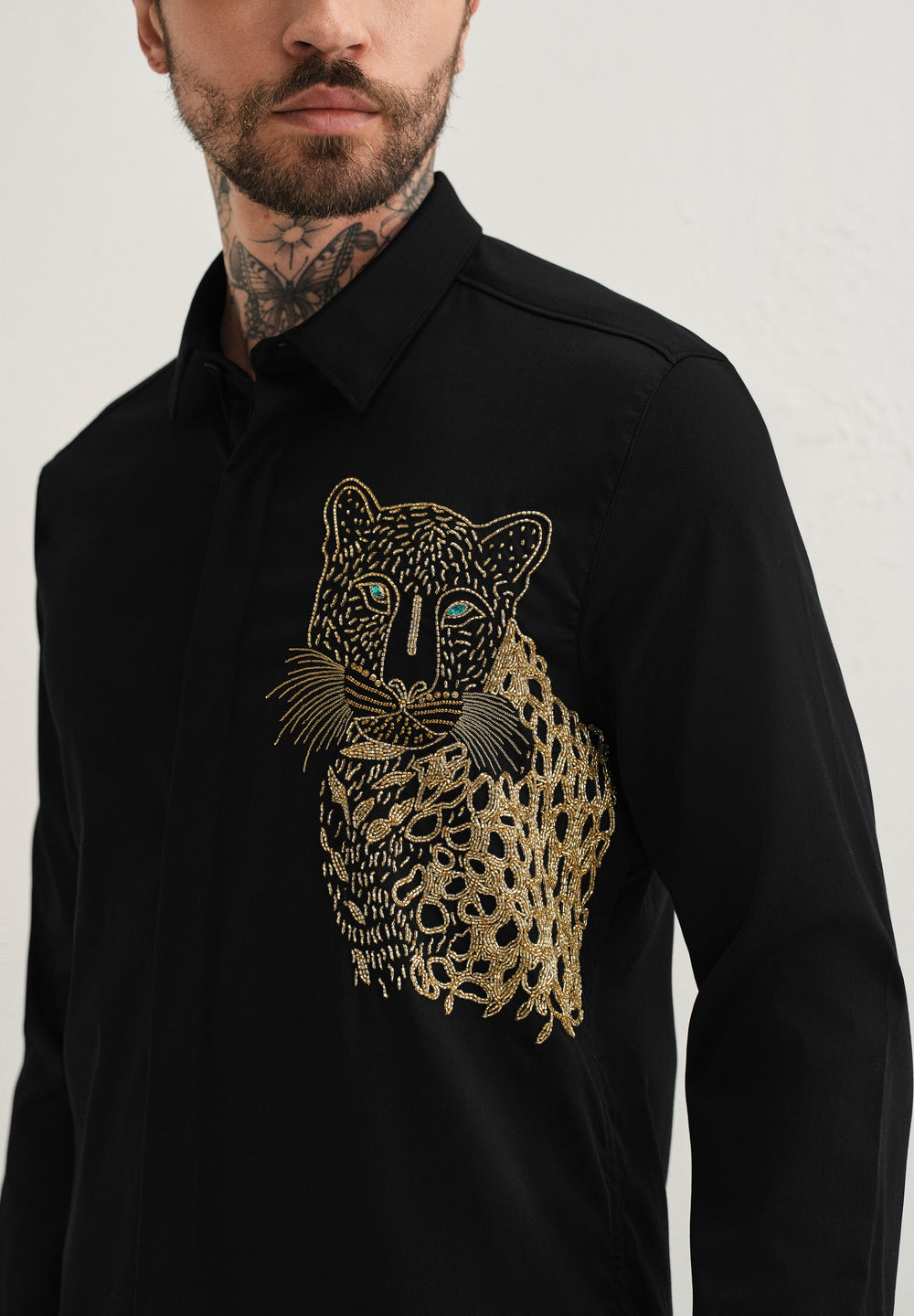 Black Cheetah Embellished Handwork Designer Shirt