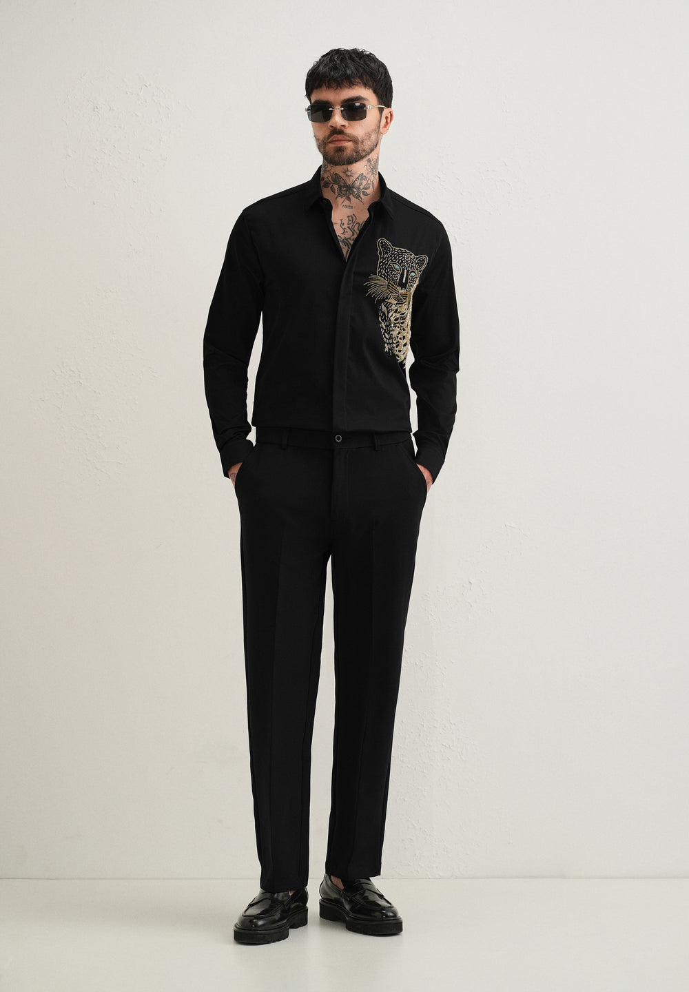Black Cheetah Embellished Handwork Designer Shirt