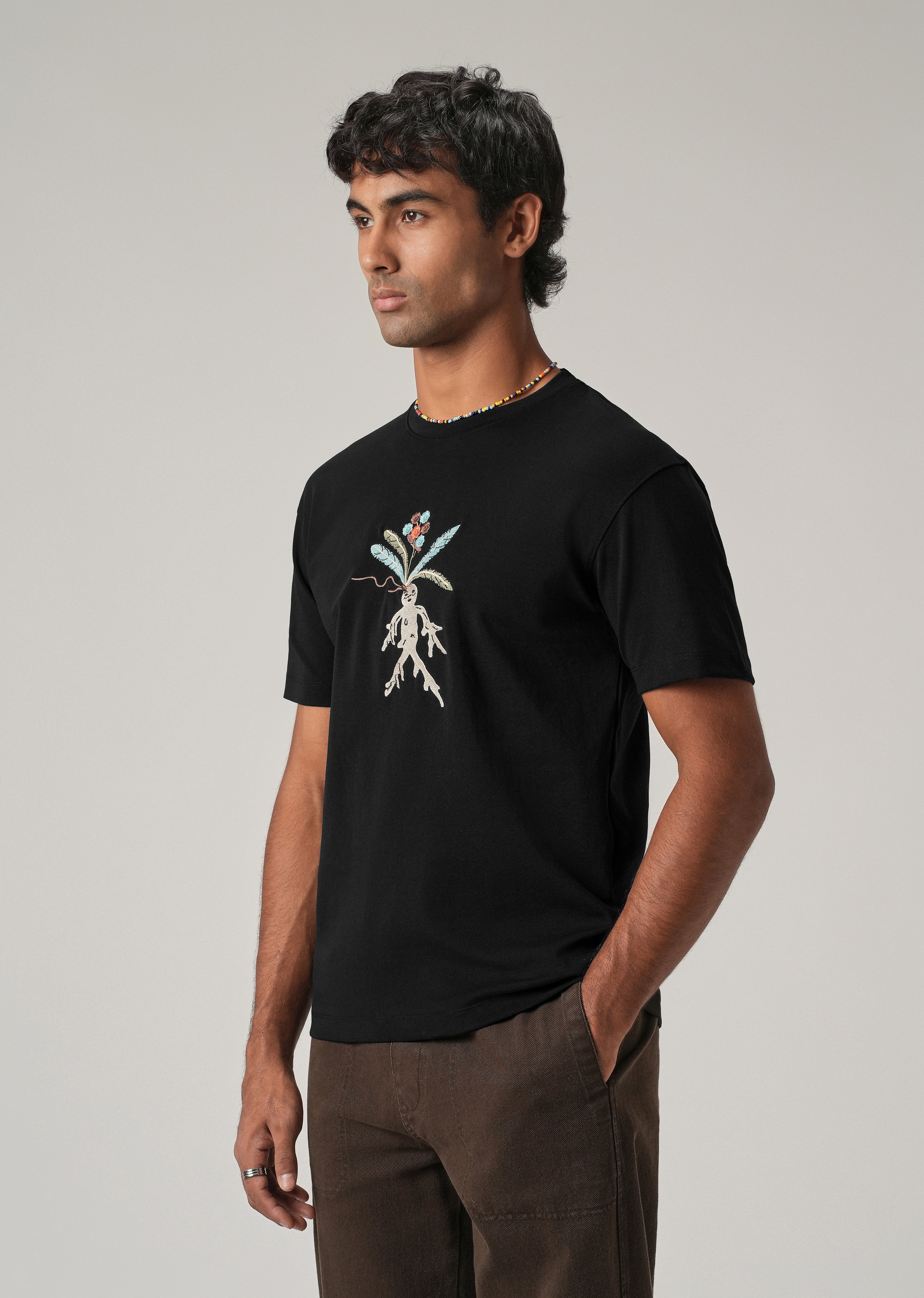Black Chest Embroidered Slim Fit T-Shirt
