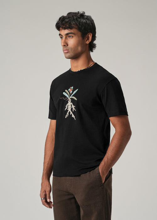 Black Chest Embroidered Slim Fit T-Shirt