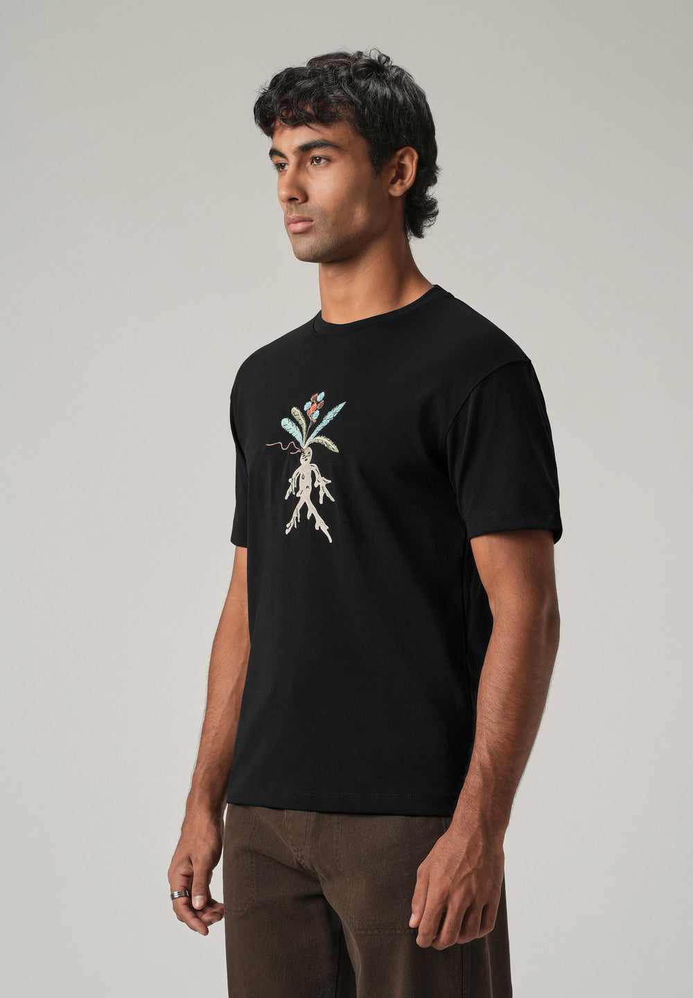 Black Chest Embroidered Slim Fit T-Shirt