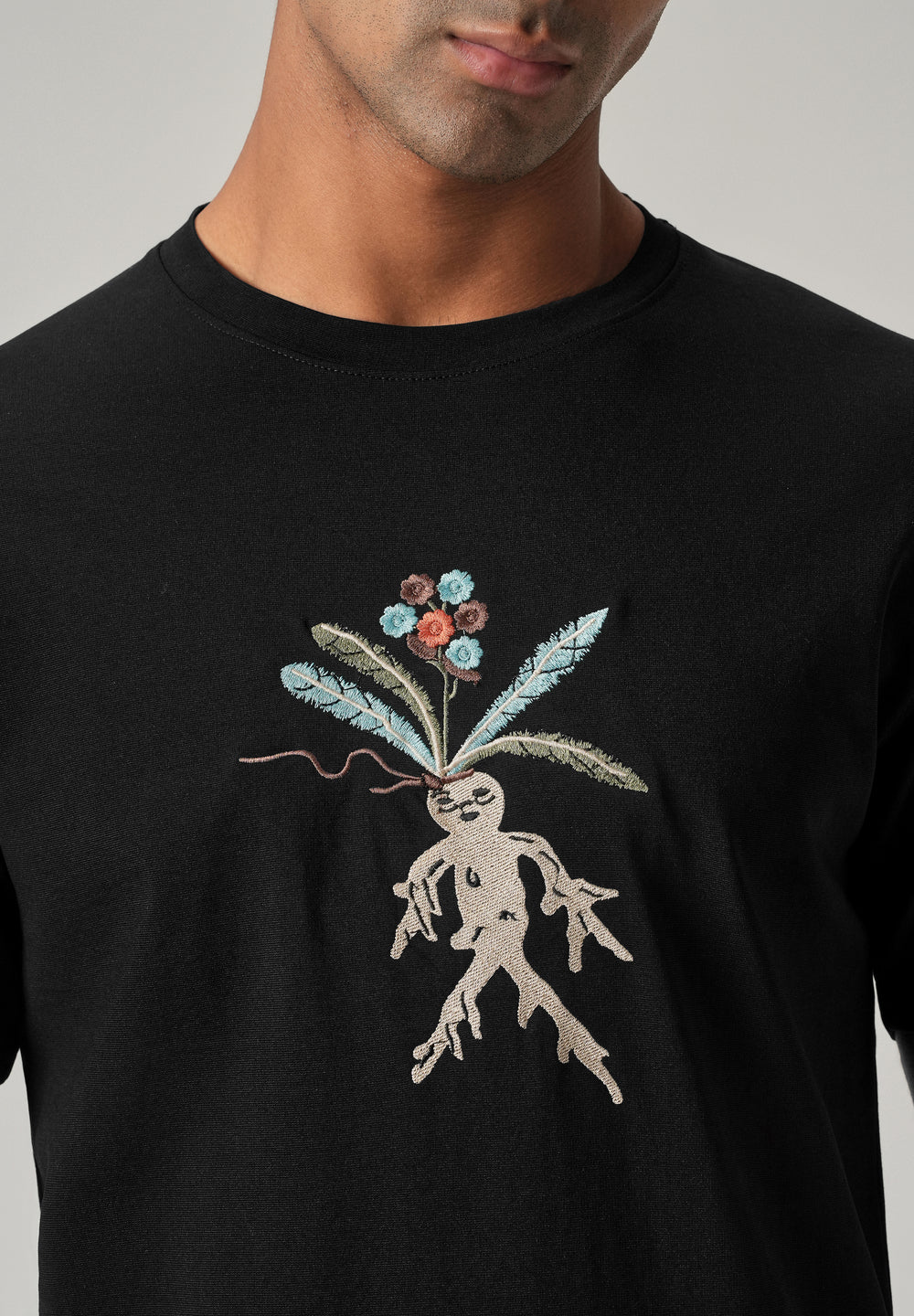 Black Chest Embroidered Slim Fit T-Shirt