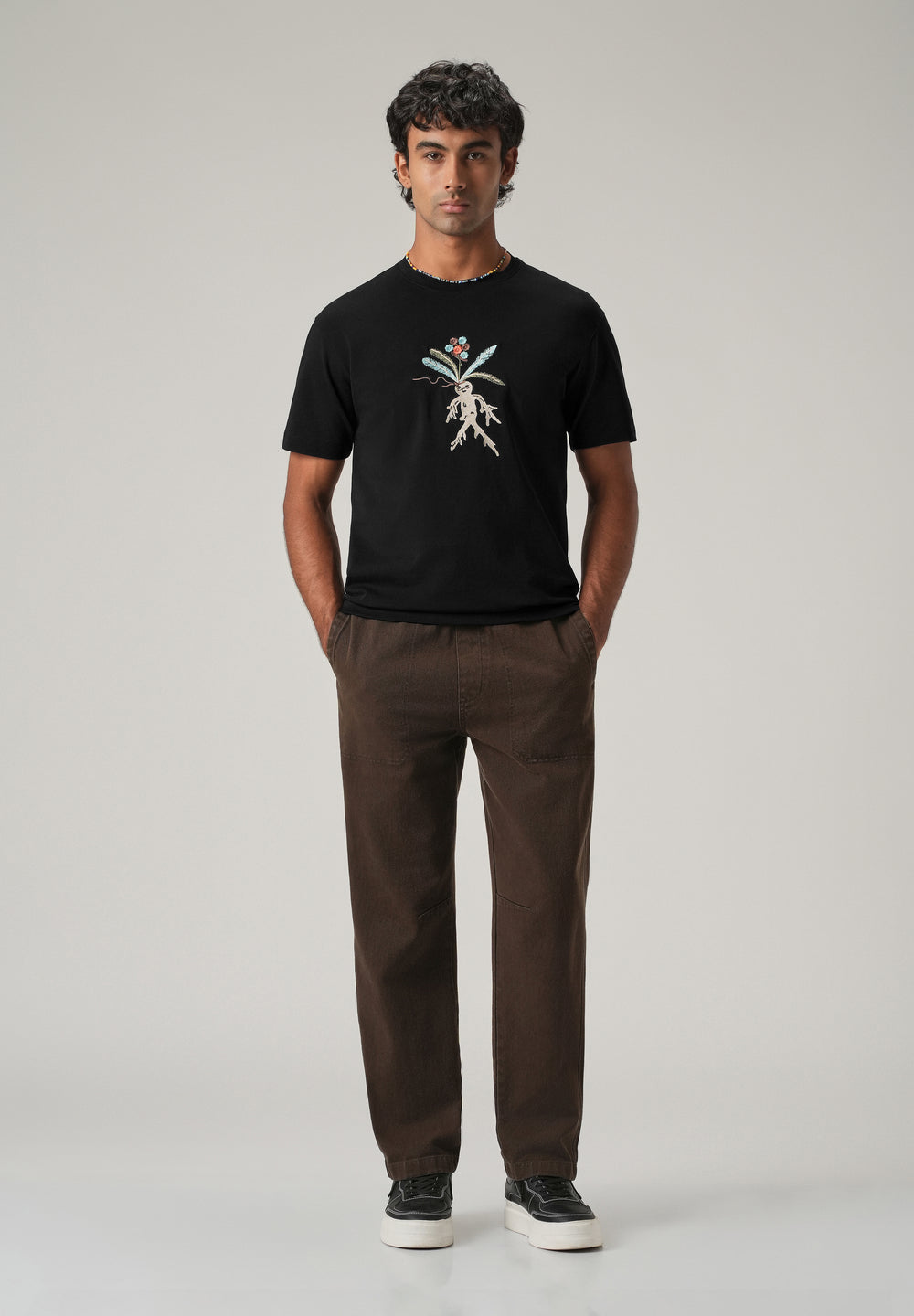 Black Chest Embroidered Slim Fit T-Shirt