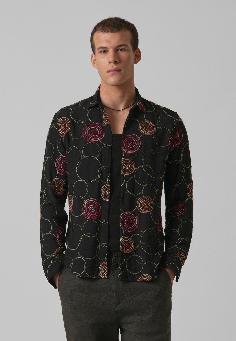 Black Circular Embroidered Shirt