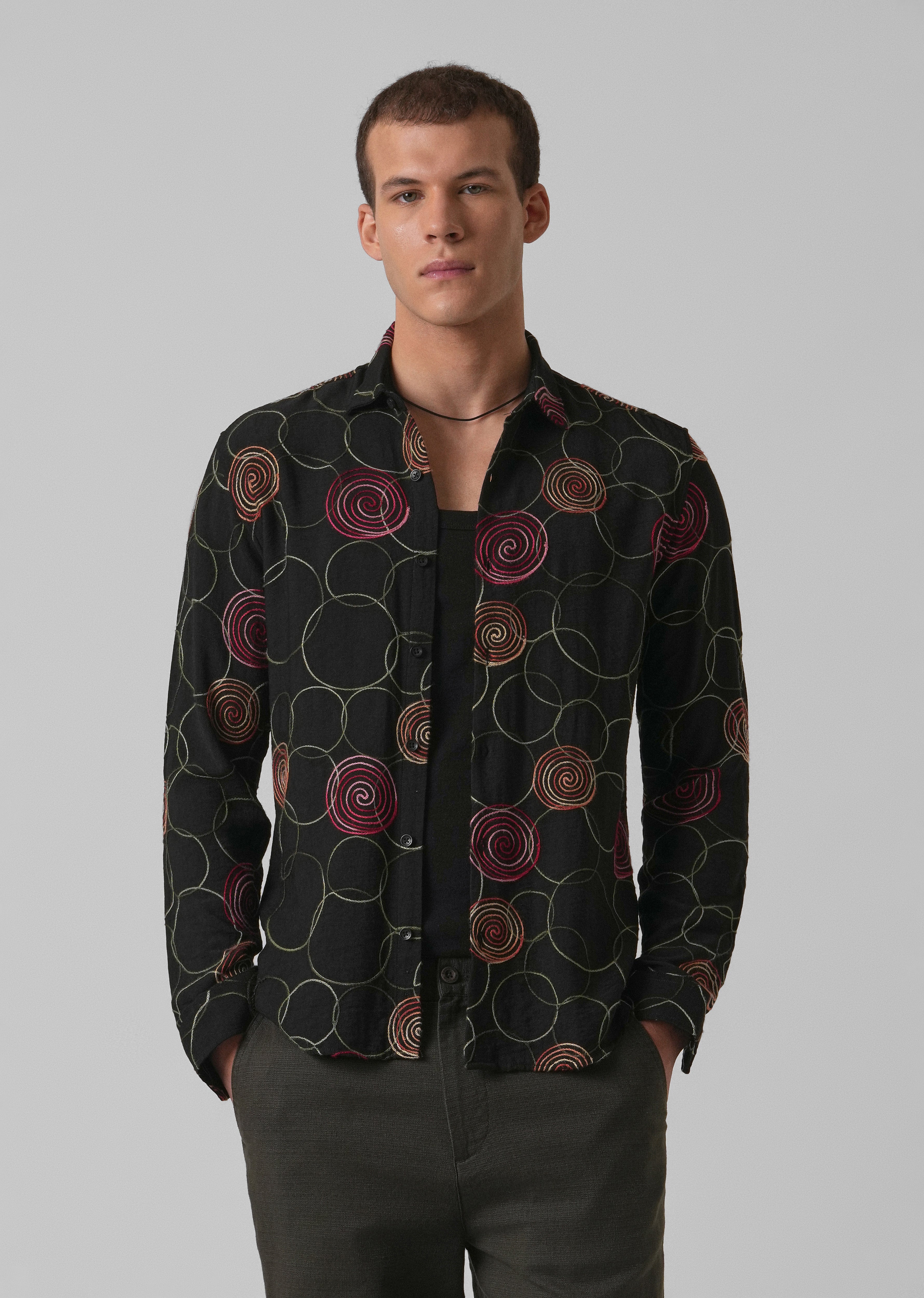Black Circular Embroidered Shirt