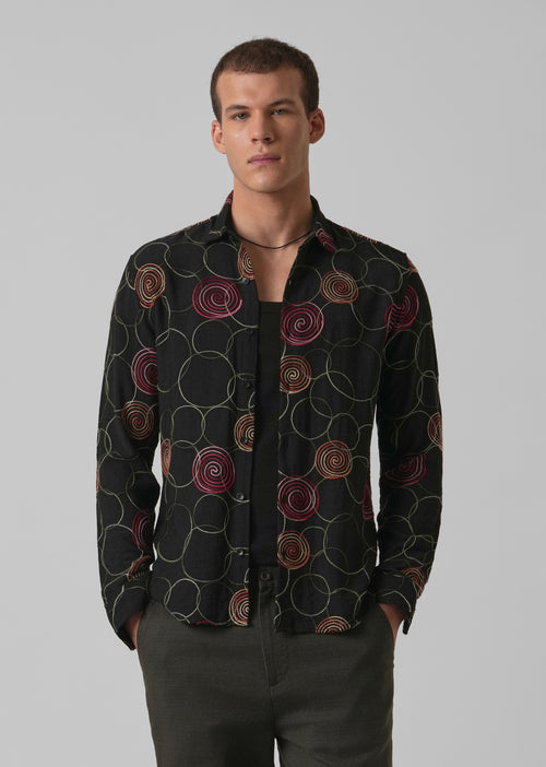 Black Circular Embroidered Shirt