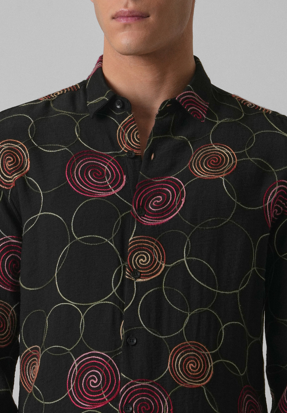 Black Circular Embroidered Shirt