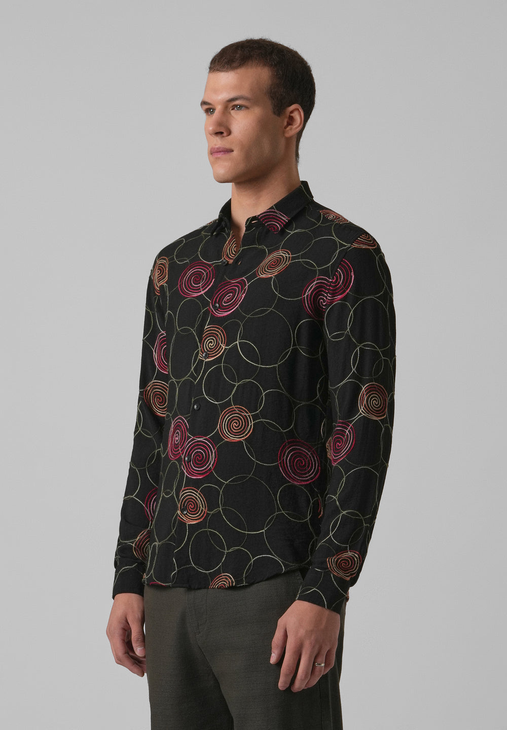 Black Circular Embroidered Shirt