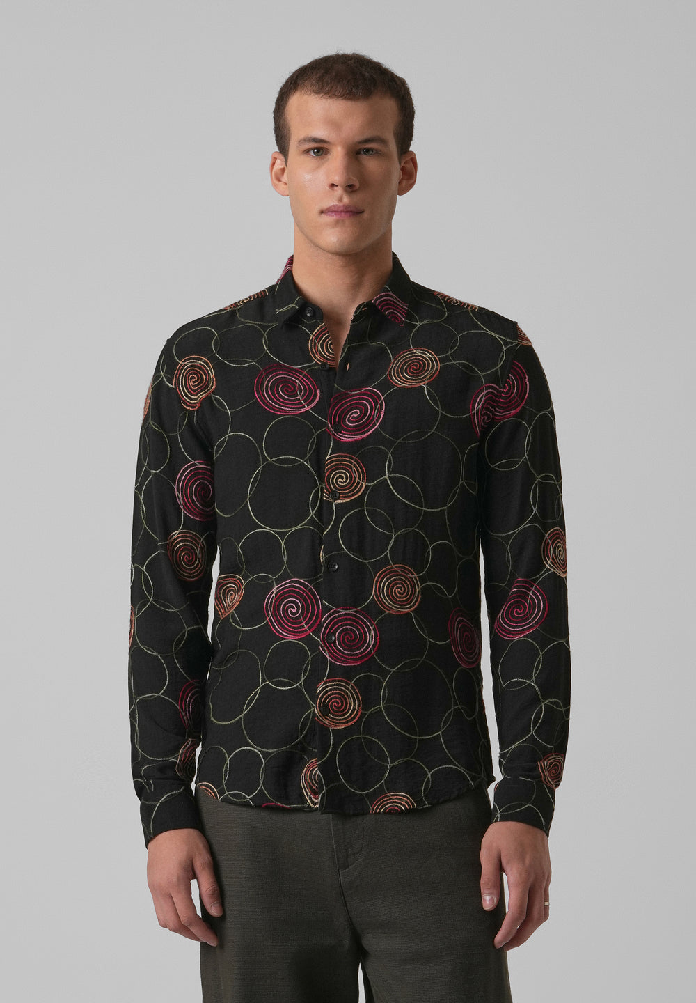 Black Circular Embroidered Shirt