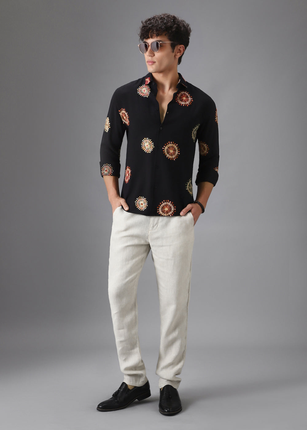 Black Circular Embroidery Shirt