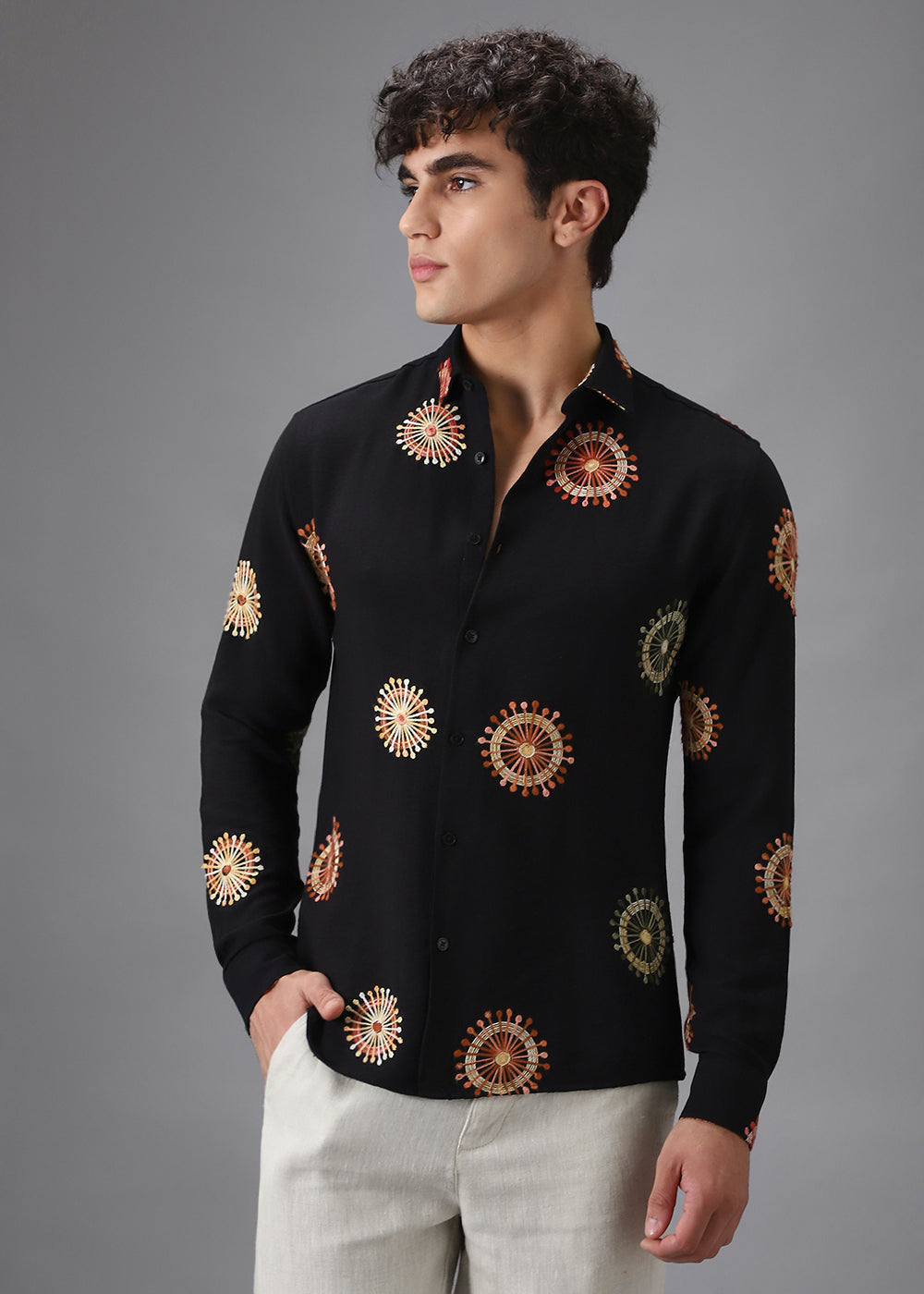 Black Circular Embroidery Shirt