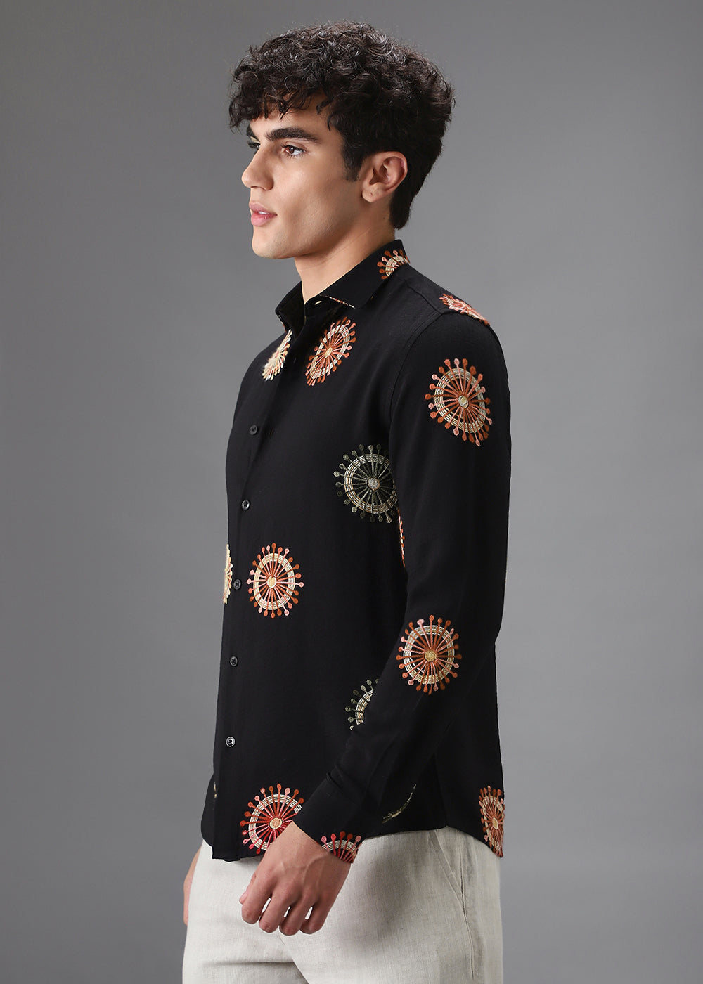 Black Circular Embroidery Shirt