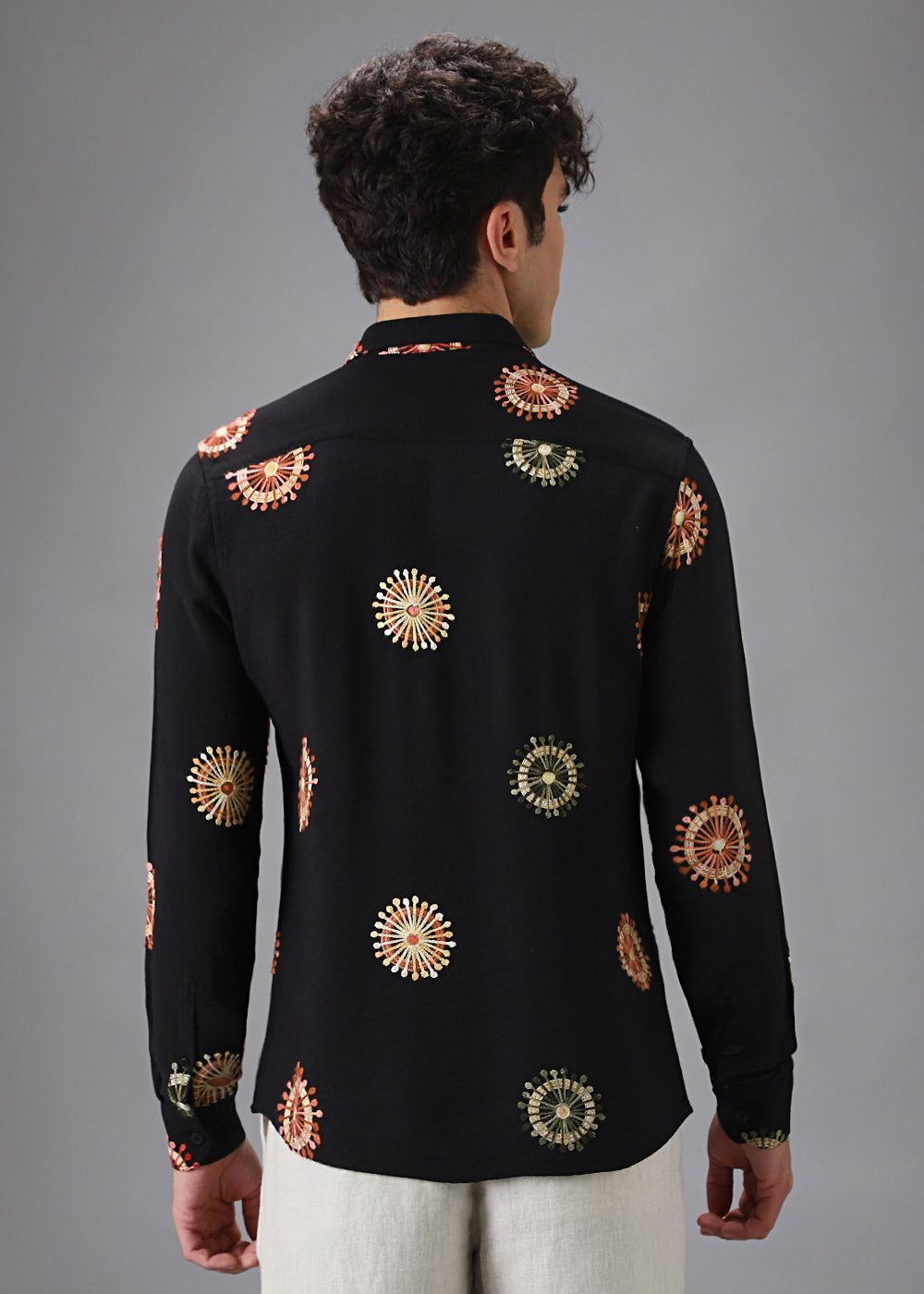 Black Circular Embroidery Shirt