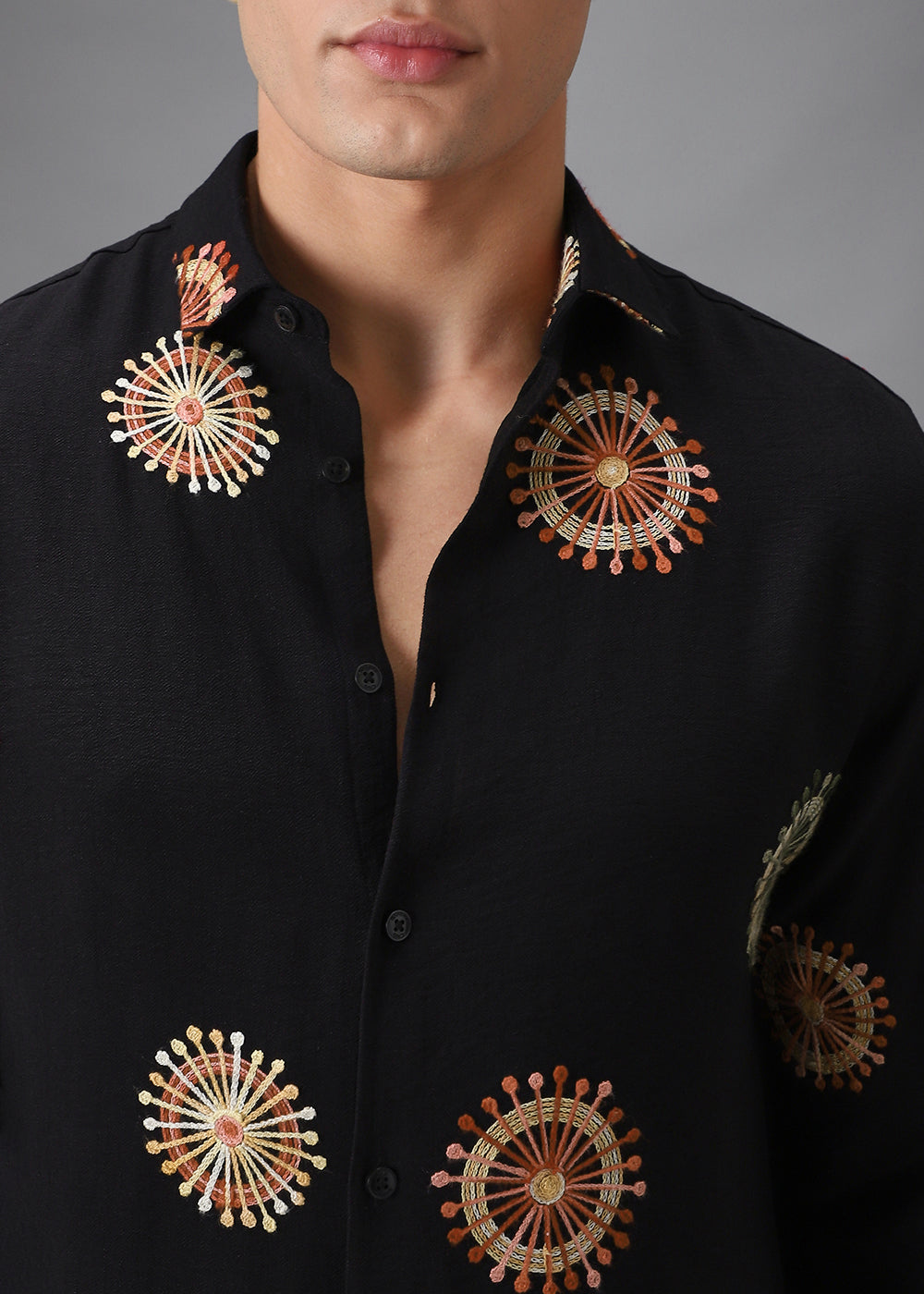 Black Circular Embroidery Shirt