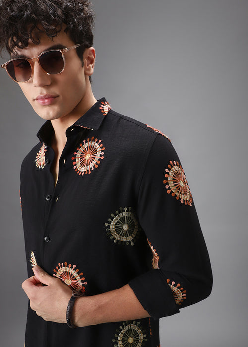 Black Circular Embroidery Shirt