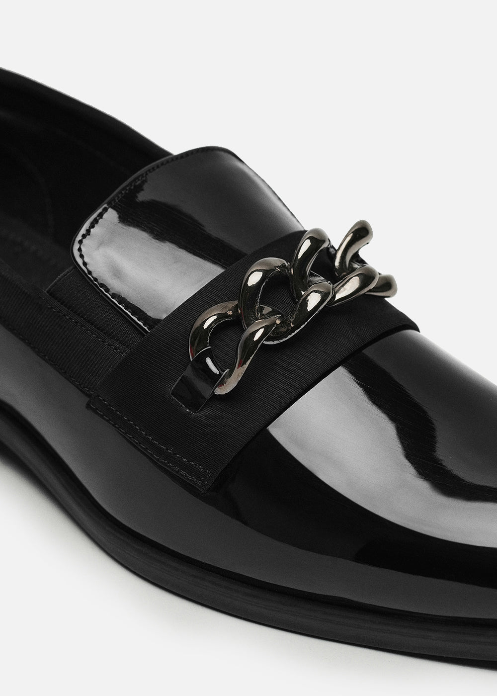 Black Classic Shine Metal-Detail Loafers