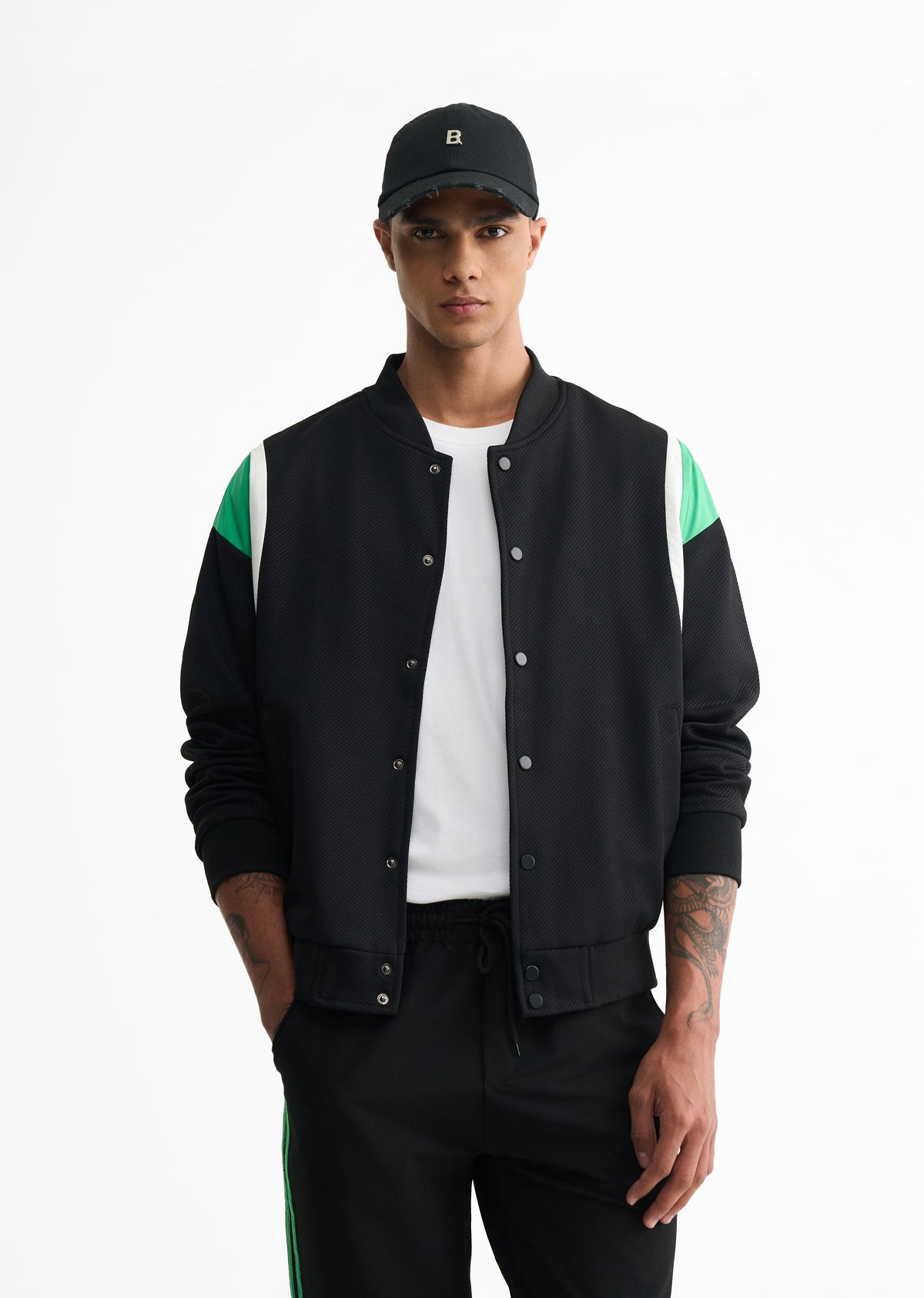 Black Colorblocked Bomber Jacket