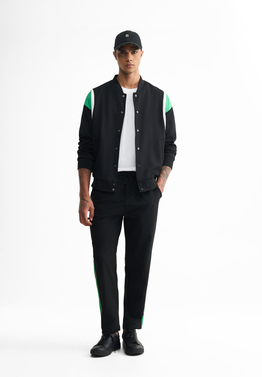Black Colorblocked Bomber Jacket