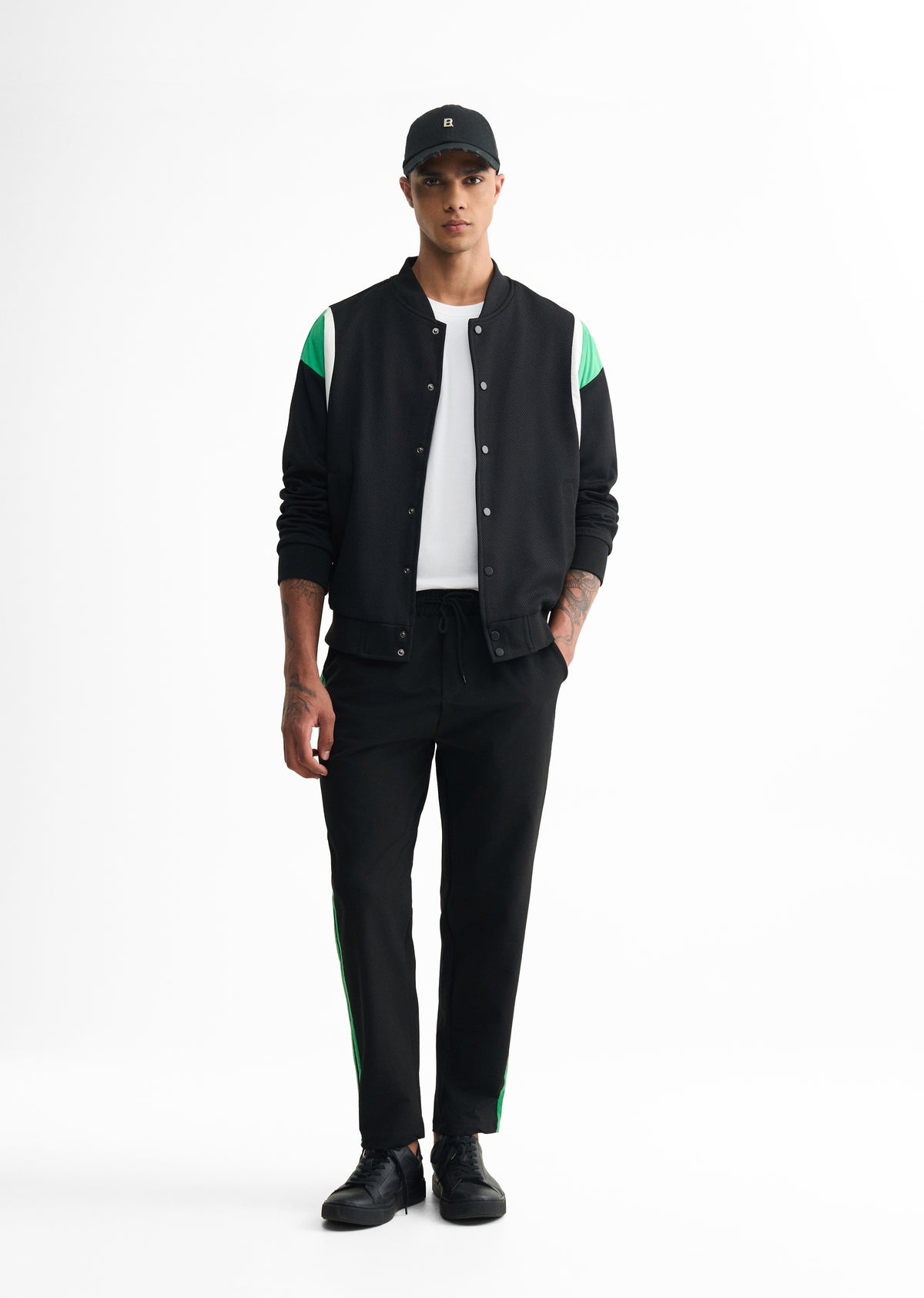 Black Colorblocked Bomber Jacket