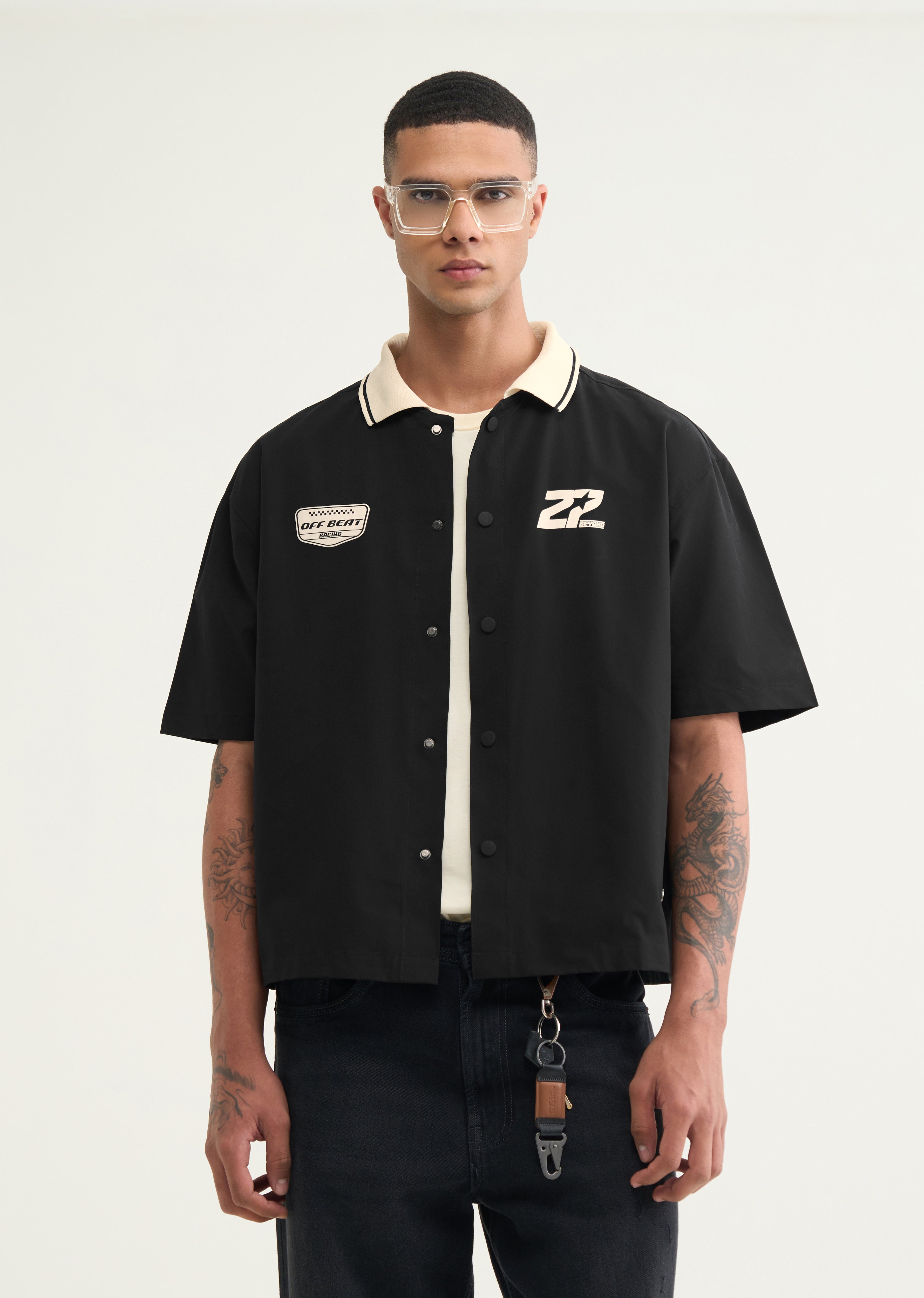 Black Boxy Fit Baseball Shirt