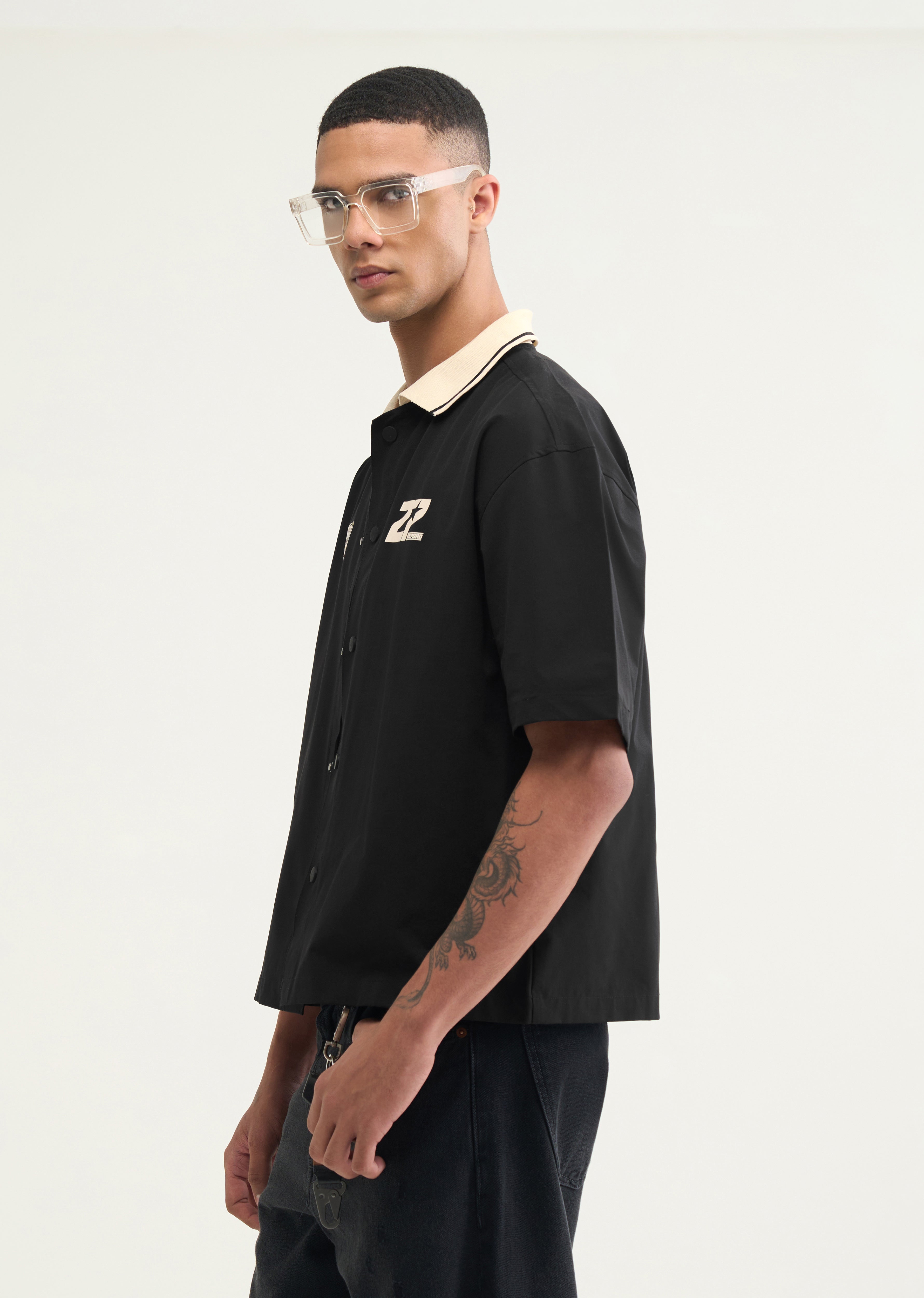 Black Boxy Fit Baseball Shirt