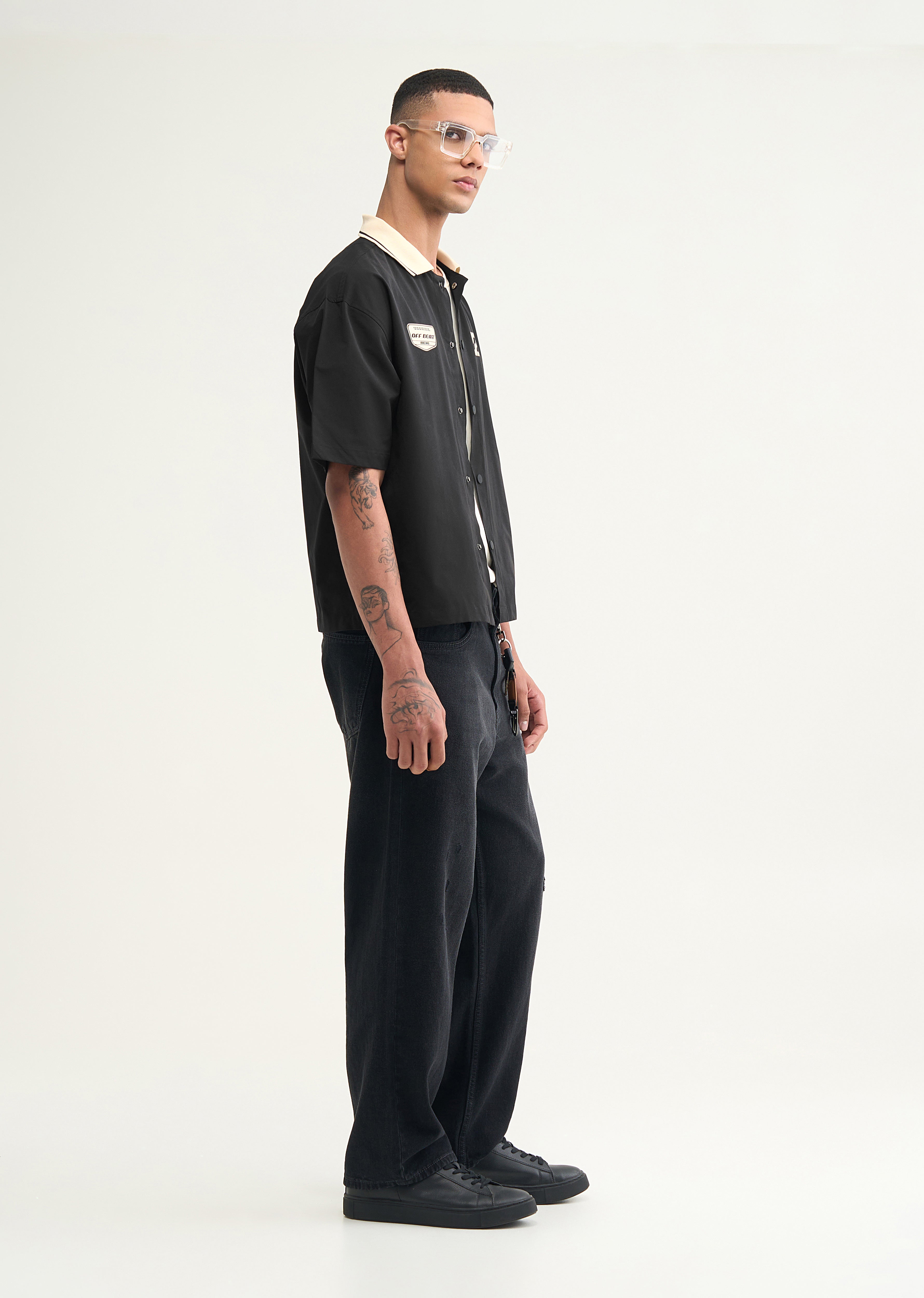 Black Boxy Fit Baseball Shirt