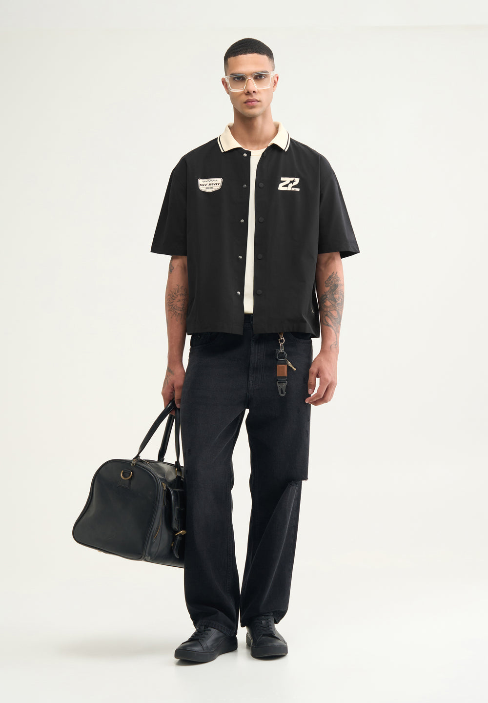 Black Boxy Fit Baseball Shirt