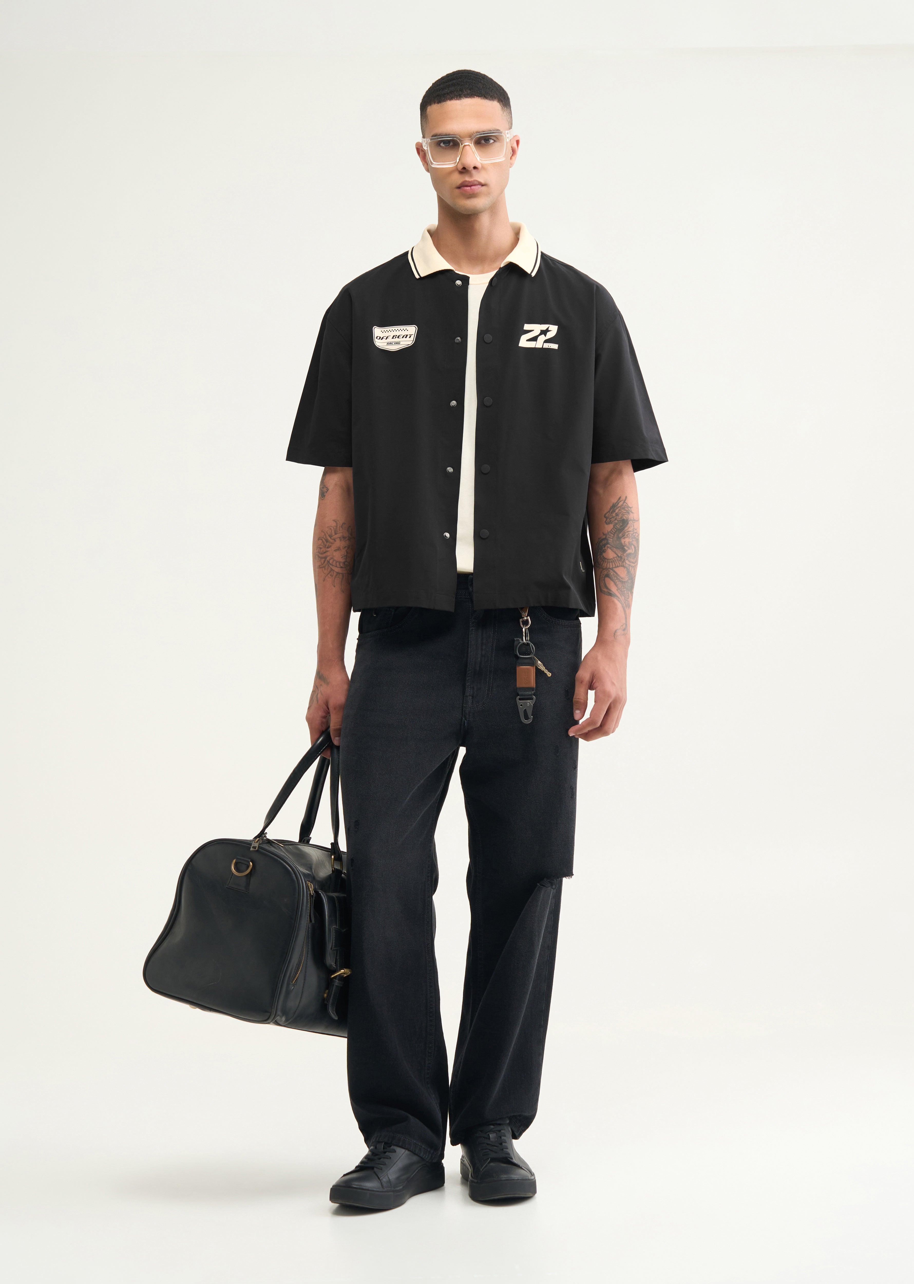 Black Boxy Fit Baseball Shirt