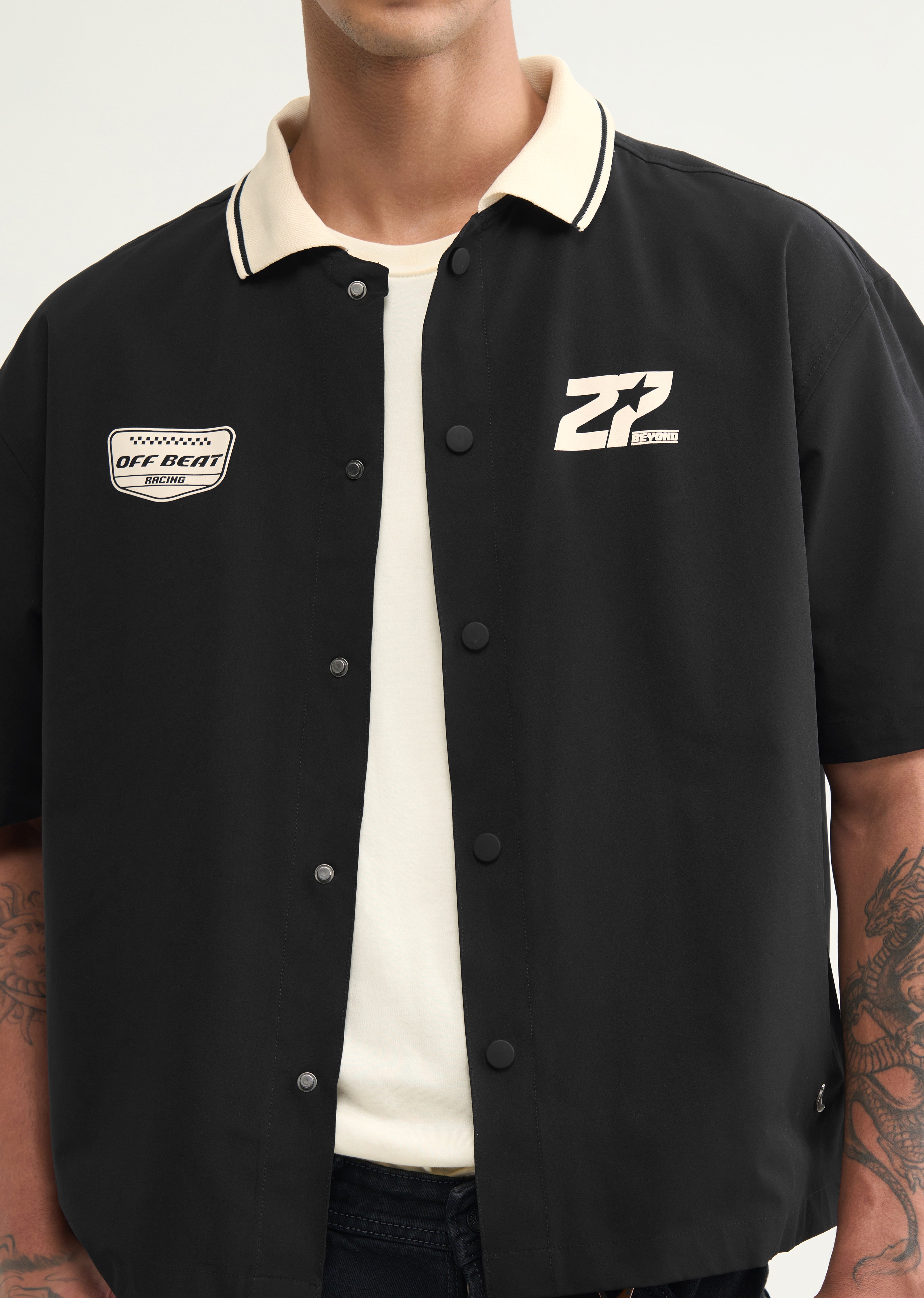 Black Boxy Fit Baseball Shirt