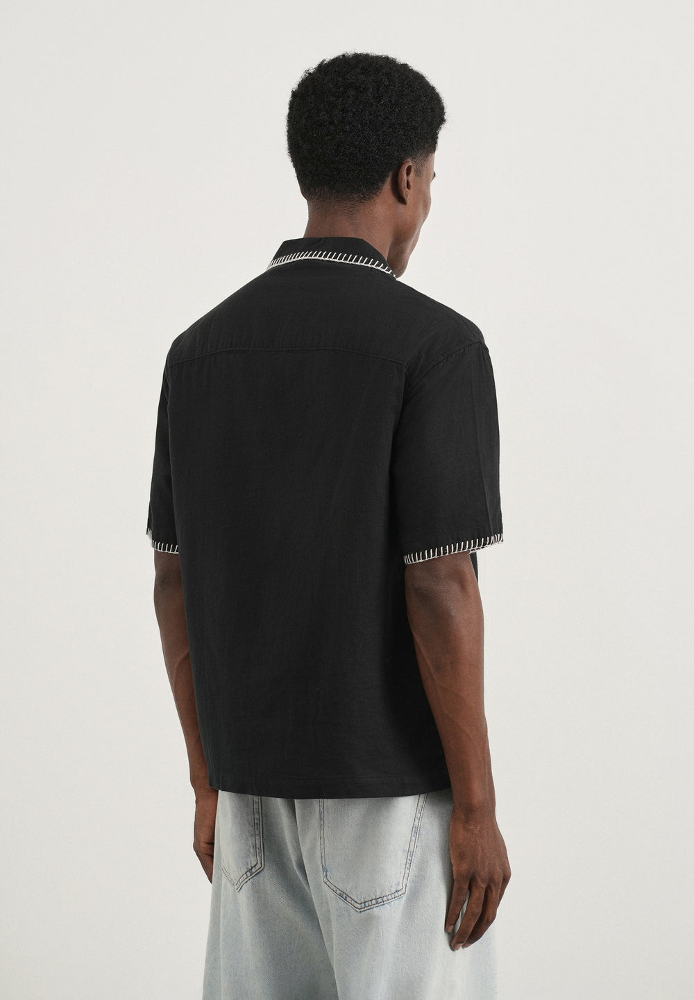 Black Contrast Embroidered Cotton Shirt