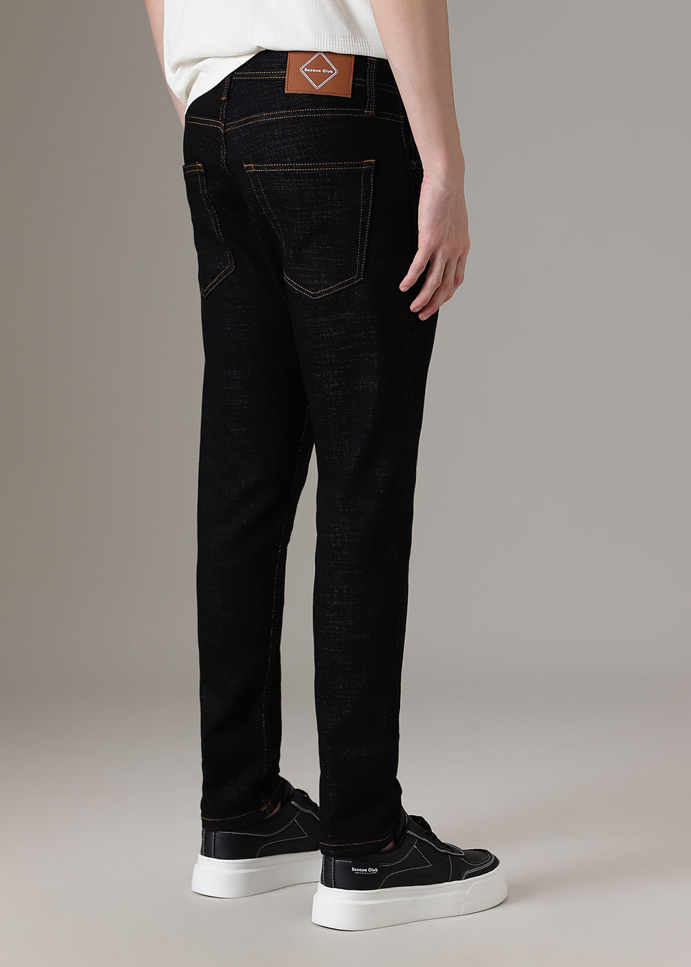 Black Contrast Thread Slim Fit Denim