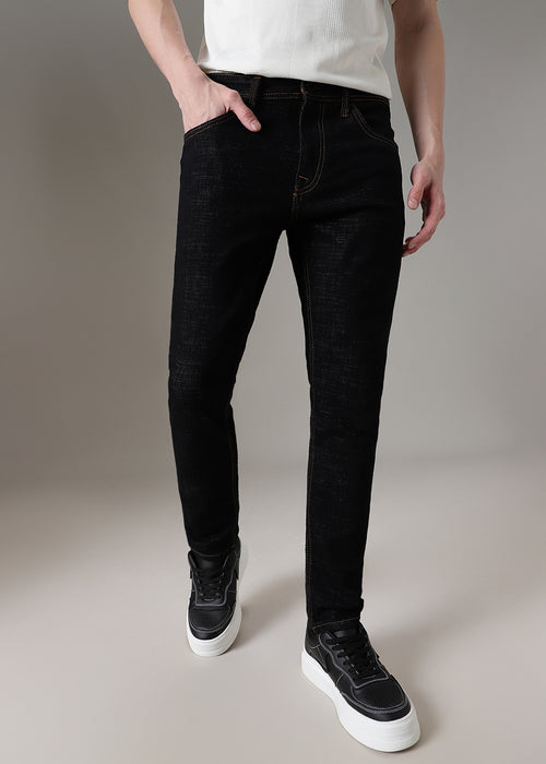 Black Contrast Thread Slim Fit Denim