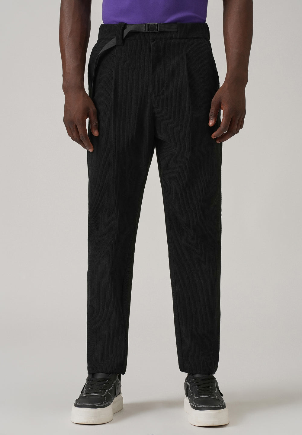 Black Corduroy Belted Pant