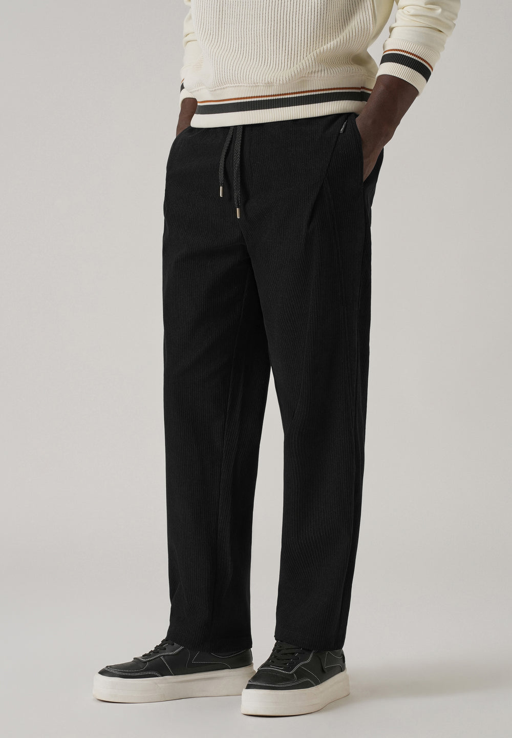 Black Corduroy Drawstring Pant