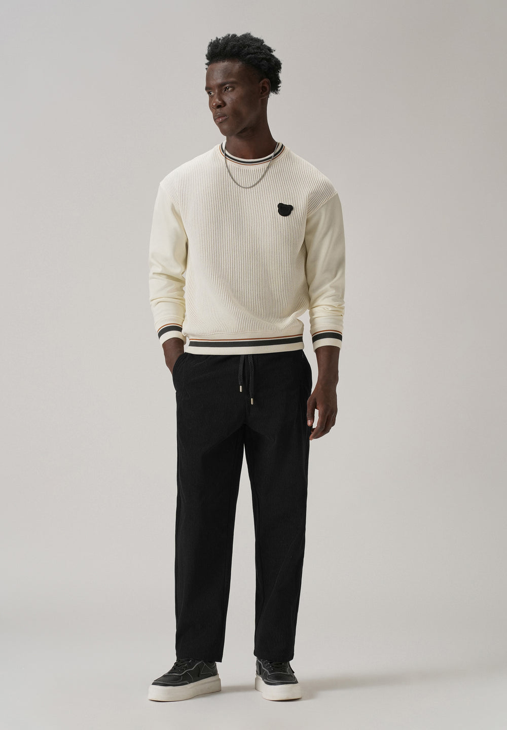 Black Corduroy Drawstring Pant