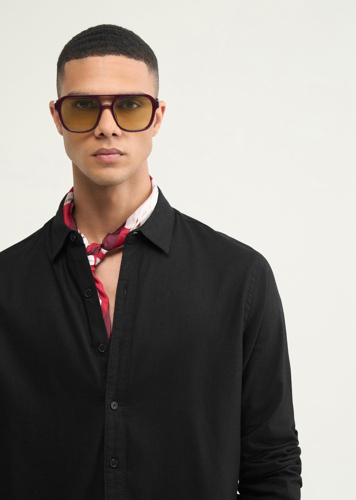 Black Cotton Blend Regular Fit Shirt