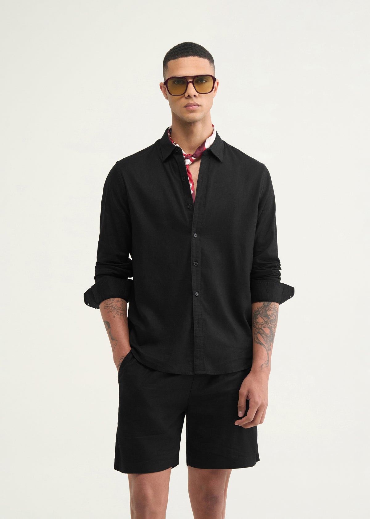 Black Cotton Blend Regular Fit Shirt